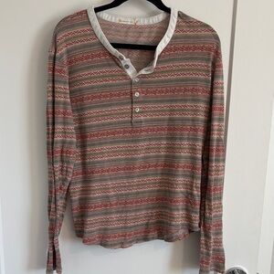 Patterned Long Sleeve Henley Shirt